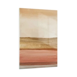 Impression sur verre - Image sur verre - Rayures abstraites dans des tons chauds de beige et d'or - 50x70cm - Composition verticale - Décoration murale moderne pour le salon et la chambre ARTTOR