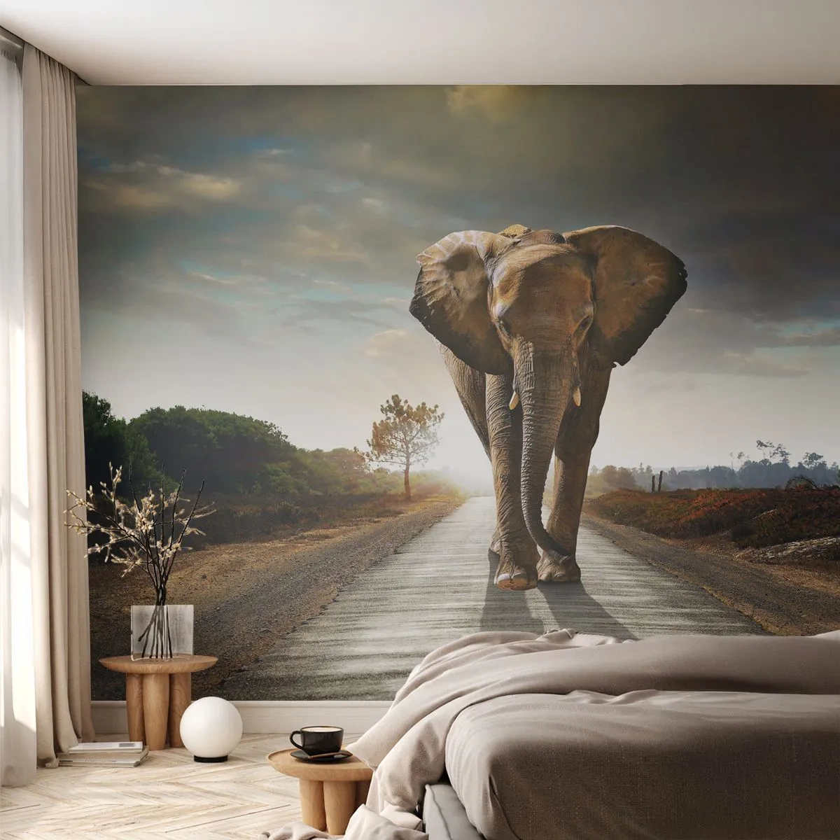 Papier Peint Autocollant Deluxe Sticker - Et pas du tout en porcelaine - Éléphant, Paysage, Nature - 250x175 cm
