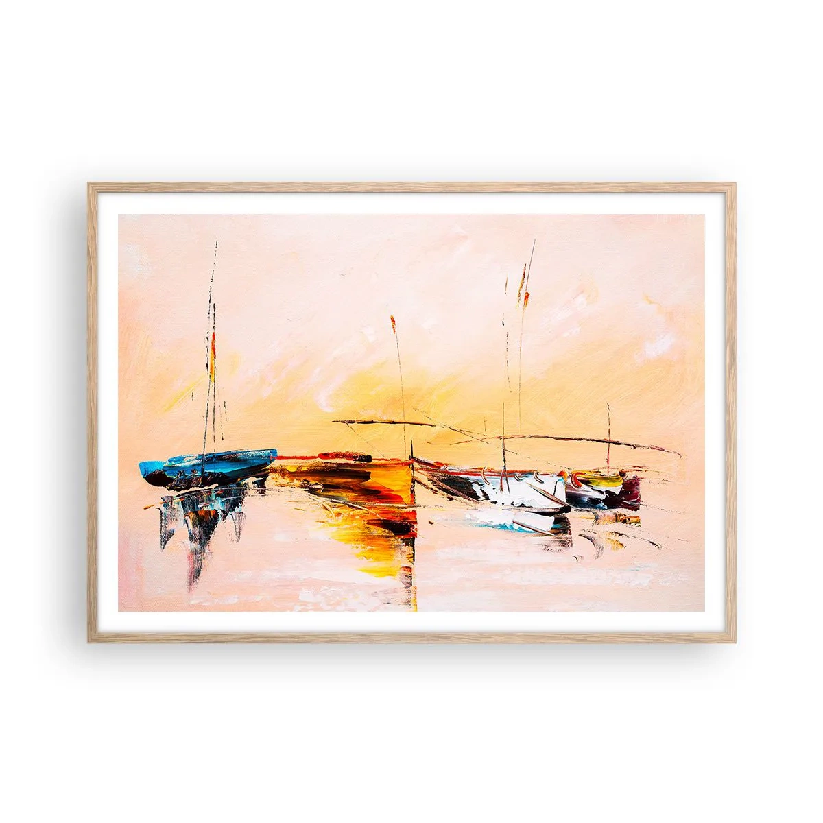 Affiche dans un chêne clair - Poster - Soirée à la marina - 100x70 cm