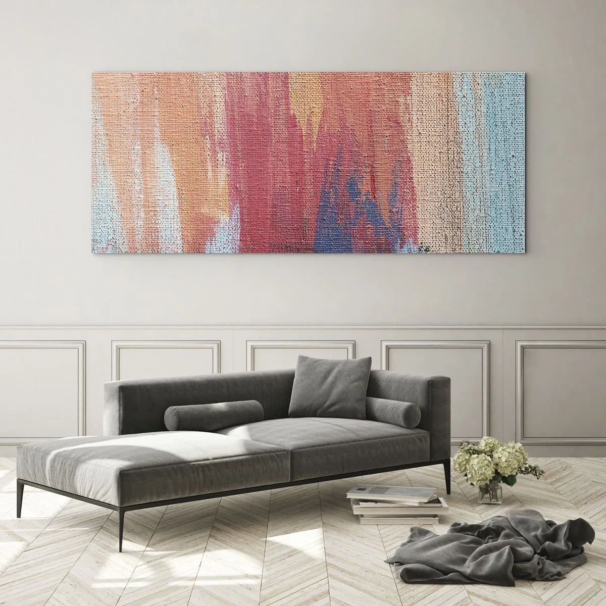 Impression sur verre - Image sur verre - Coups de pinceau abstraits et colorés - 120x50cm - Ecoulement de l'arc-en ciel - Décoration murale moderne pour le salon et la chambre ARTTOR