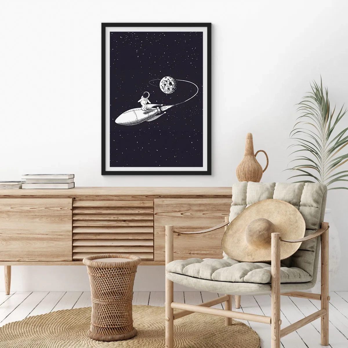 Affiche dans un cadre noir - Poster - Surfeur de l'espace - 70x100 cm
