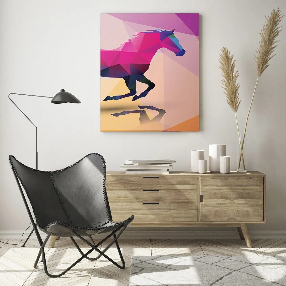 Impression sur verre - Image sur verre - Cheval géométrique dans une abstraction colorée - 50x70cm - Le cubisme toujours vivant - Décoration murale moderne pour le salon et la chambre ARTTOR