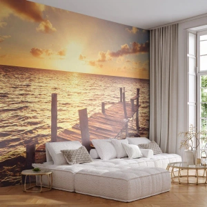 Papier Peint Autocollant Deluxe Sticker - La terre d'or de la douceur - Paysage, Mer, Pont de bois - 400x280 cm
