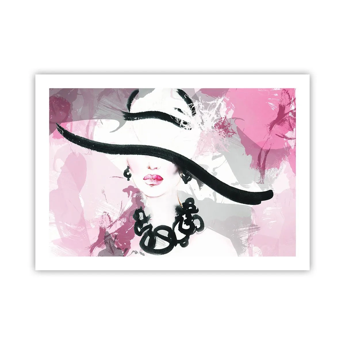 Affiche - Poster - Portrait d'une dame en noir et rose - 70x50 cm
