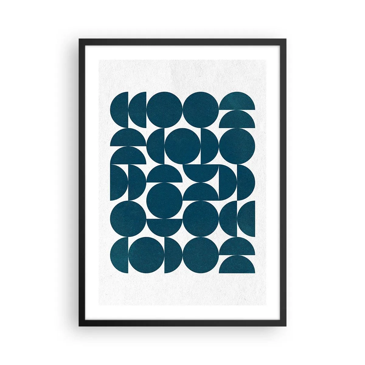 Affiche dans un cadre noir - Poster - Composition géométrique avec des cercles bleus - 50x70cm - Cercles et demi-cercles - Décoration murale moderne pour le salon et la chambre ARTTOR