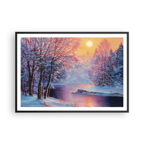 Affiche dans un cadre noir - Poster - Paysage d'hiver avec rivière et arbres au lever du soleil - 100x70cm - Couleurs d'hiver - Décoration murale moderne pour le salon et la chambre ARTTOR