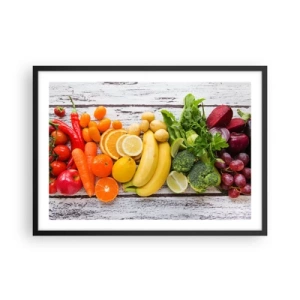 Affiche dans un cadre noir - Poster - Fruits et légumes colorés sur fond de bois - 70x50cm - Ce n'est pas suffisant? - Décoration murale moderne pour le salon et la chambre ARTTOR