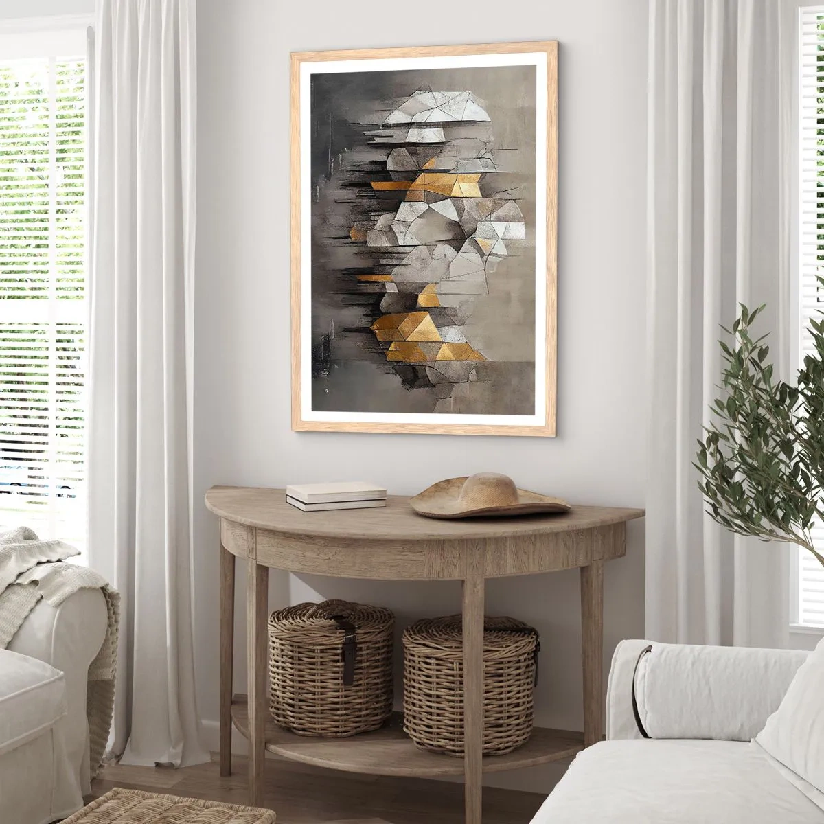 Affiche dans un chêne clair - Poster - Composition de glace et de lumière - 70x100 cm