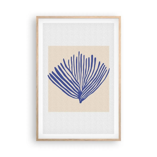 Affiche dans un chêne clair - Poster - Éventail bleu - 61x91 cm