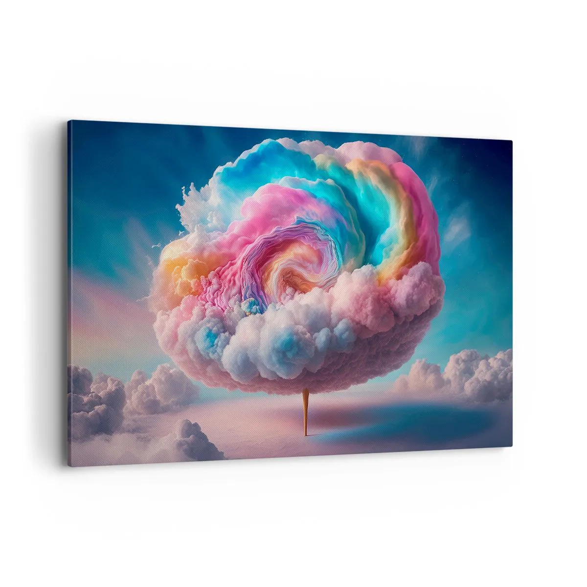 Impression sur toile - Image sur toile - Un nuage en forme de spirale aux couleurs pastel dans le ciel - 120x80cm - Le rêve d'un parc d'attractions - Décoration murale moderne pour le salon et la chambre ARTTOR