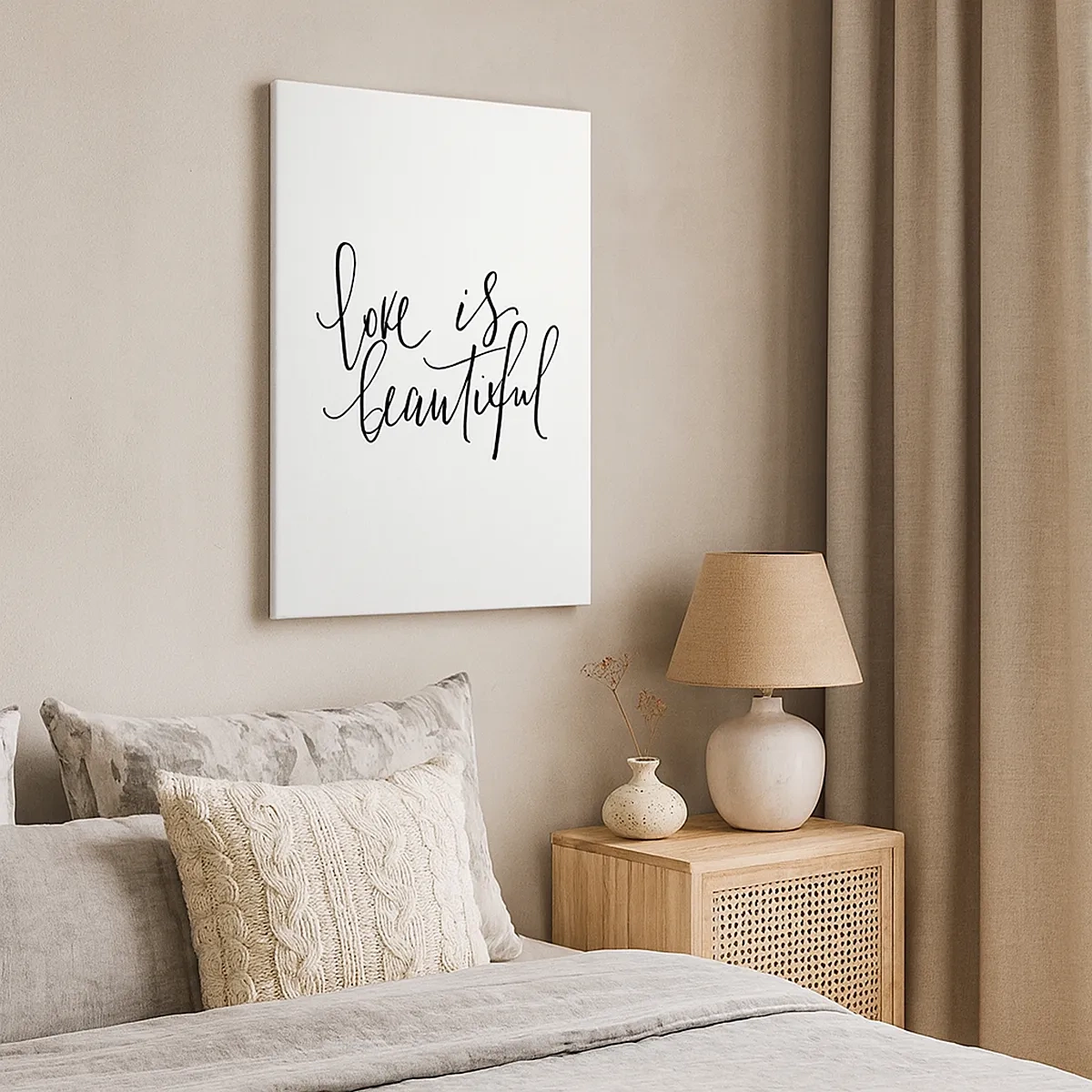 Impression sur toile - Image sur toile - Inscription noire « l'amour est beau » sur fond blanc - 50x70cm - Lire et répéter - Décoration murale moderne pour le salon et la chambre ARTTOR