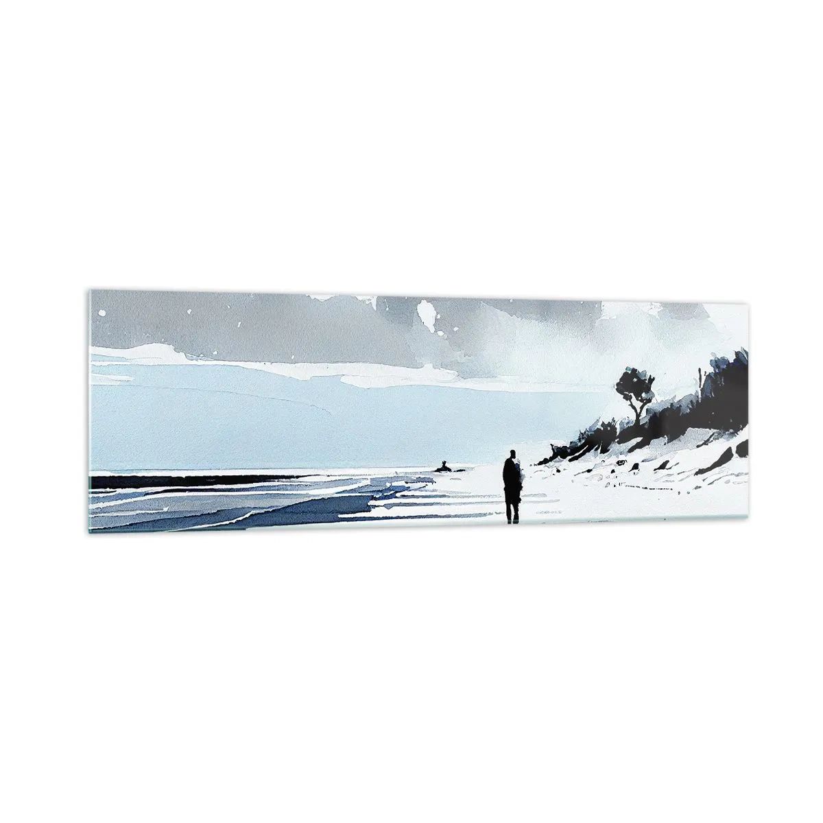 Impression sur verre - Image sur verre - Une silhouette solitaire marchant sur une plage déserte - 160x50cm - Seul à seul - Décoration murale moderne pour le salon et la chambre ARTTOR
