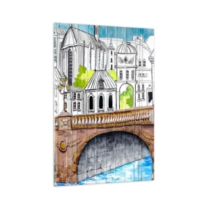 Impression sur verre - Image sur verre - Dessin du pont et de l'architecture urbaine historique - 70x100cm - Une ville comme peinte - Décoration murale moderne pour le salon et la chambre ARTTOR