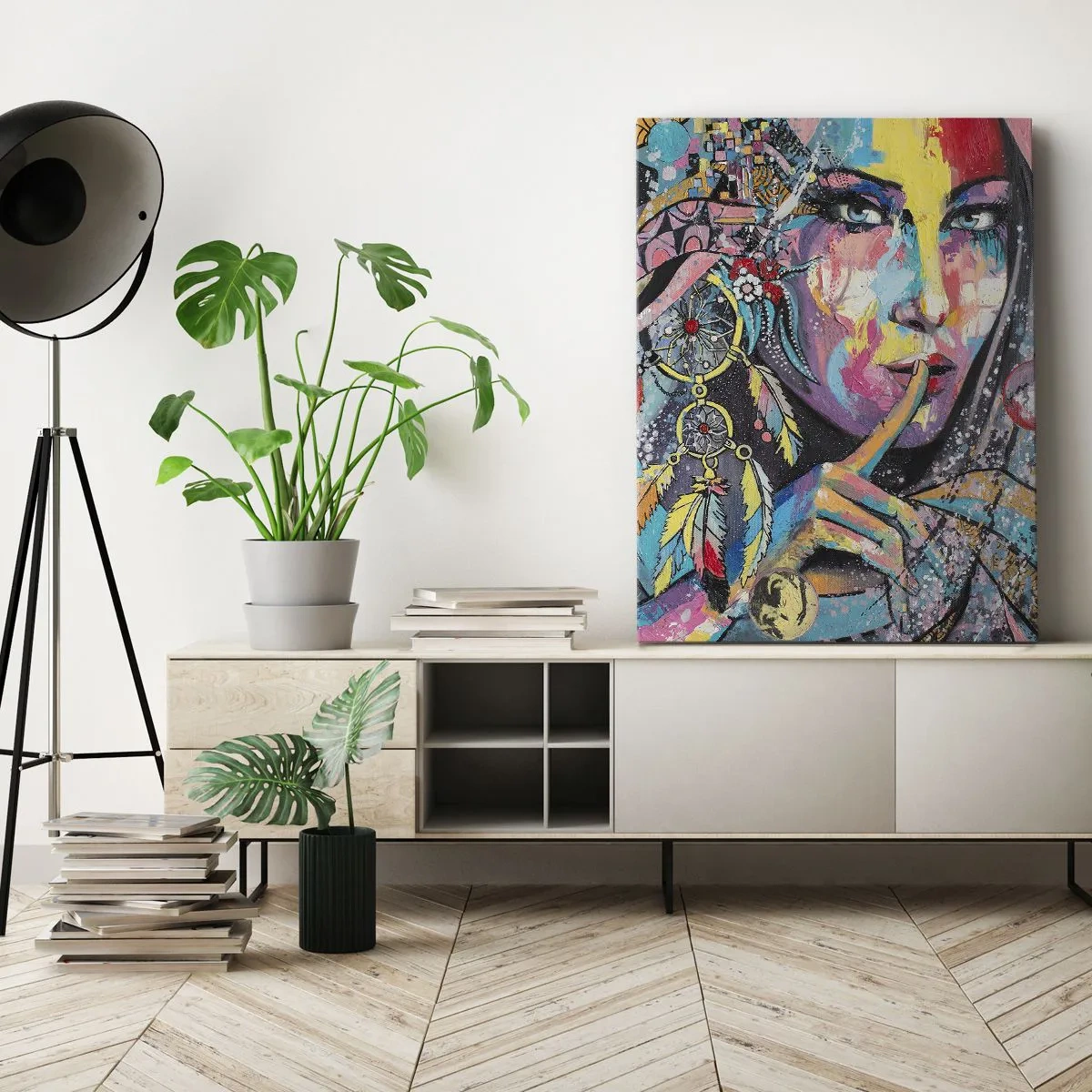 Impression sur toile - Image sur toile - Visage féminin coloré dans un style artistique - 70x100cm - Taisez-vous jusqu'à ce que vous compreniez - Décoration murale moderne pour le salon et la chambre ARTTOR