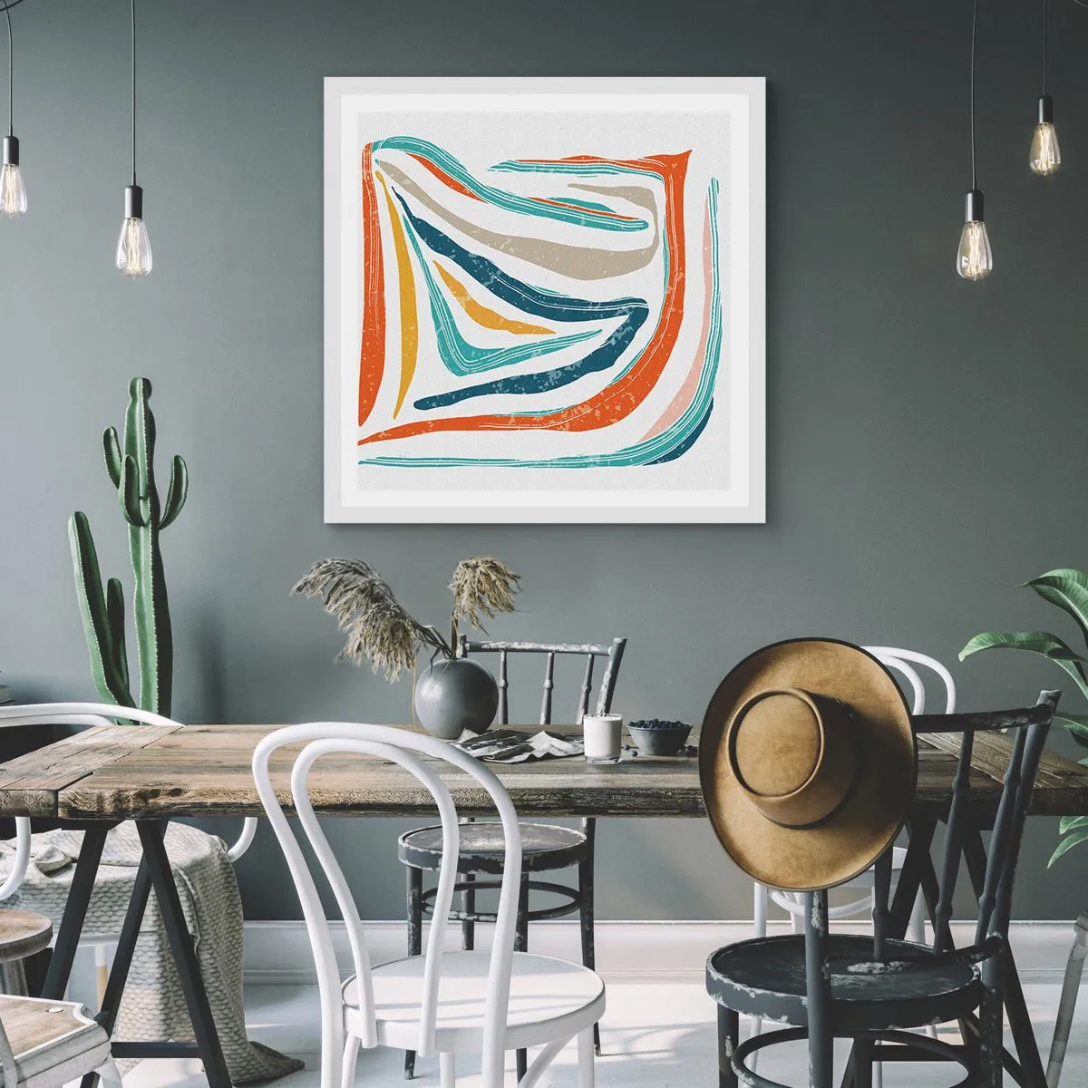 Affiche dans un cadre blanc - Poster - Abstraction avec un sourire amical - 50x50 cm