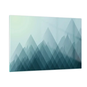 Impression sur verre - Image sur verre - Montagnes abstraites superposées dans des tons doux de bleu - 120x80cm - Grand, plus grand, encore plus grand - Décoration murale moderne pour le salon et la chambre ARTTOR