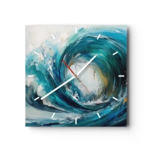 Horloge murale - Pendule murale - Une vague dynamique dans les tons bleu et turquoise - 30x30cm - Portail maritime - Décoration murale moderne pour le salon et la chambre ARTTOR