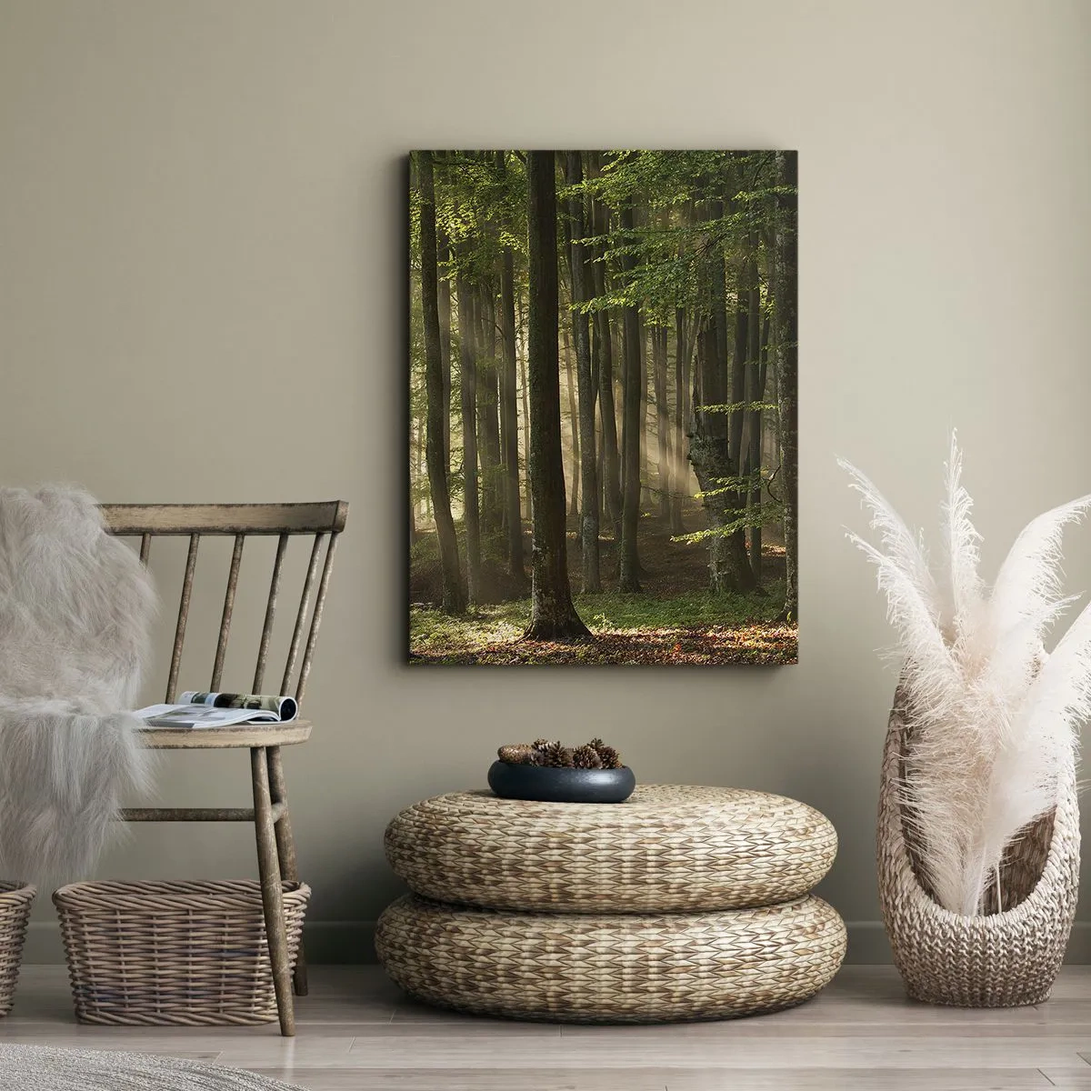 Impression sur toile - Image sur toile - Les rayons du soleil pénètrent à travers les arbres de la forêt - 50x70cm - Rayon d'un matin de printemps - Décoration murale moderne pour le salon et la chambre ARTTOR