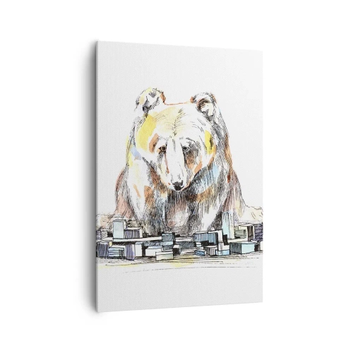 Impression sur toile - Image sur toile - Illustration d'un ours avec des détails et des blocs colorés - 70x100cm - Comment peut-on vivre ainsi ? - Décoration murale moderne pour le salon et la chambre ARTTOR