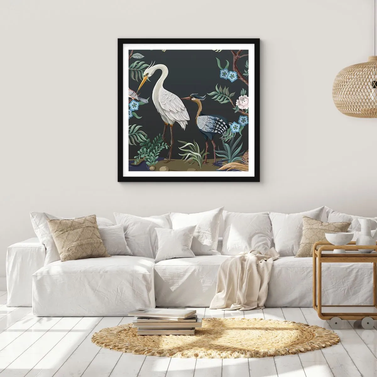 Affiche dans un cadre noir - Poster - Parade d'oiseaux - 50x50 cm