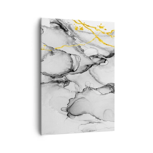 Impression sur toile - Image sur toile - Motifs abstraits en noir et blanc avec des accents dorés - 50x70cm - Composition à motif or - Décoration murale moderne pour le salon et la chambre ARTTOR