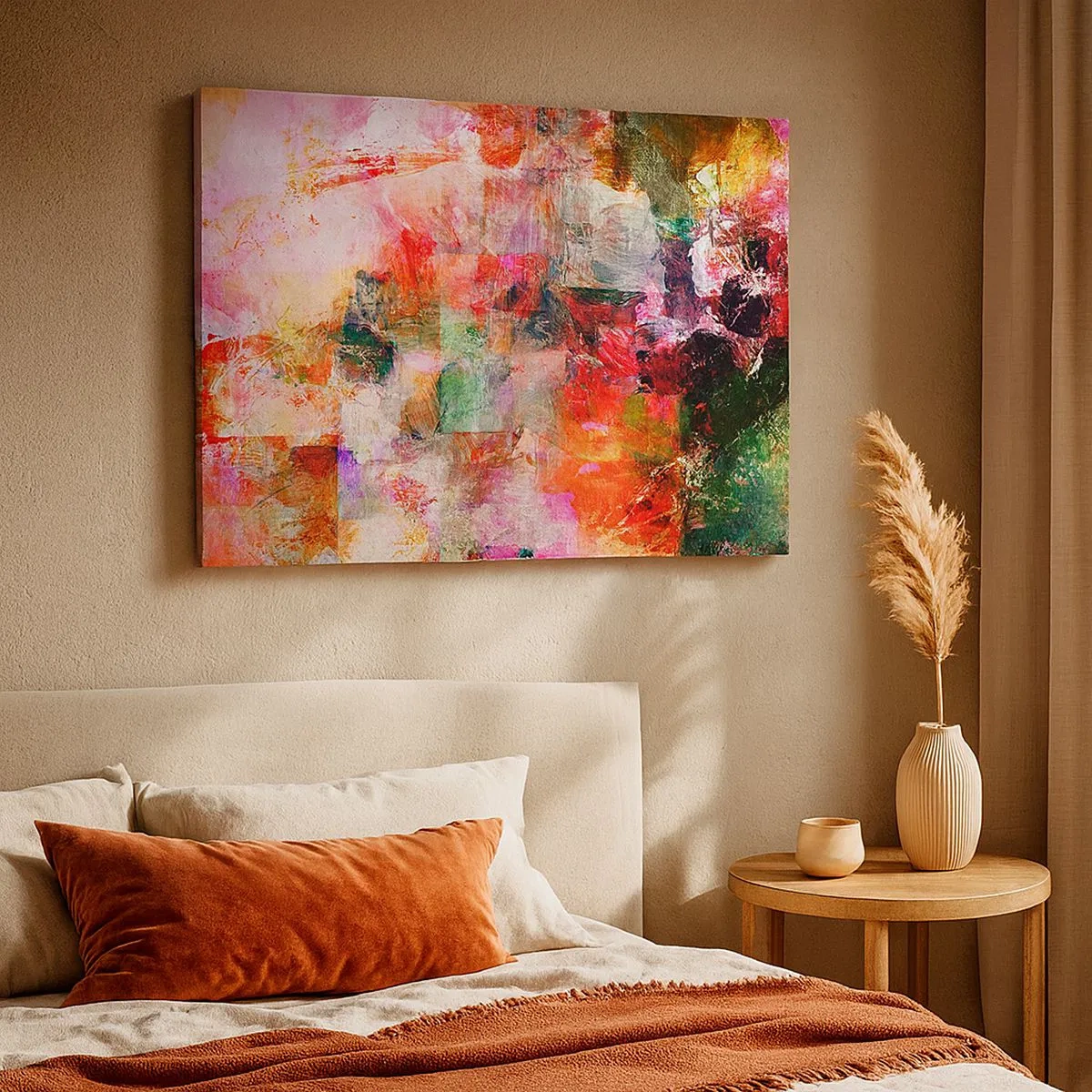 Impression sur toile - Image sur toile - Une composition abstraite aux tons dominants rose et rouge. - 70x50cm - Un voyage à travers les roses - Décoration murale moderne pour le salon et la chambre ARTTOR