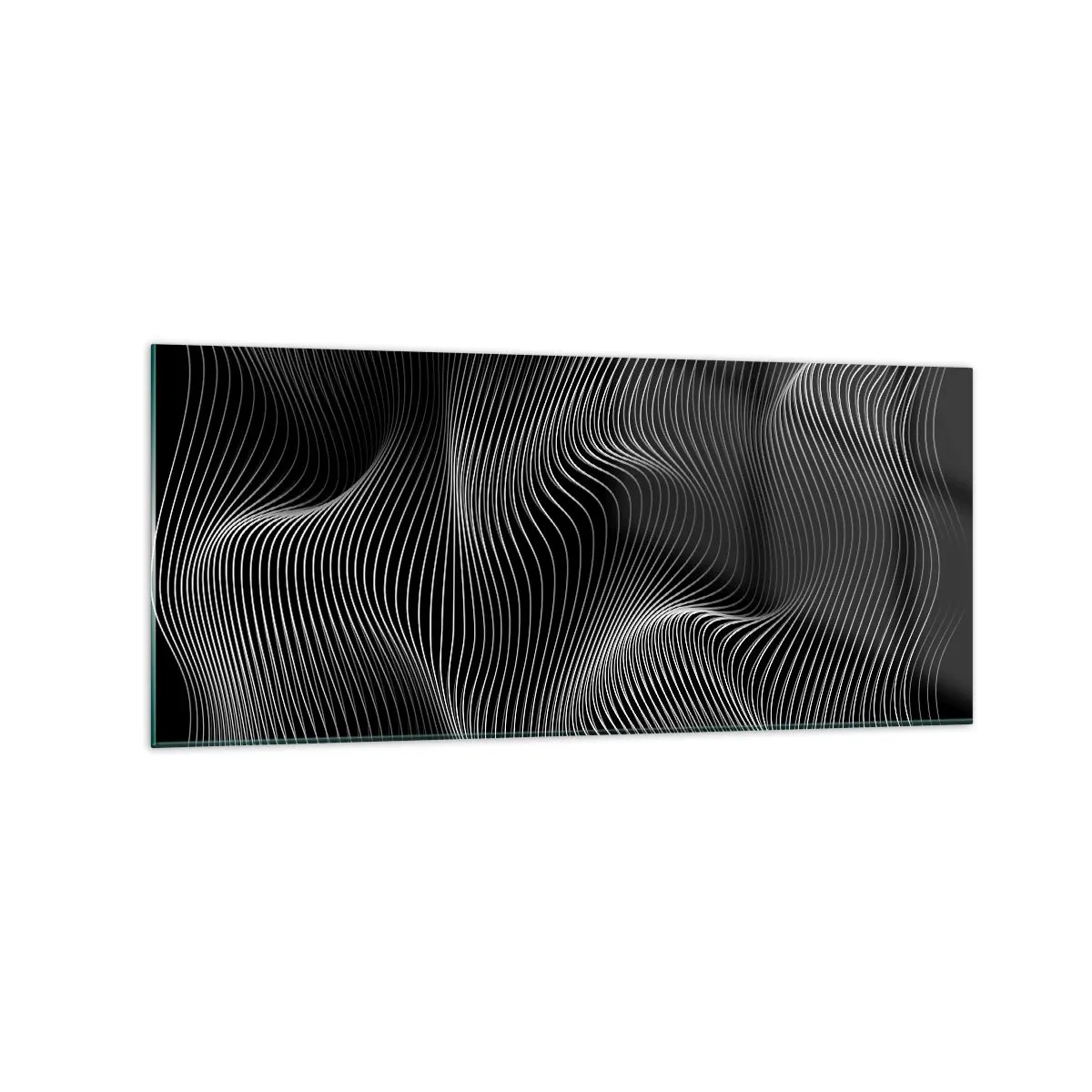 Impression sur verre - Image sur verre - Lignes blanches abstraites sur fond noir - 120x50cm - Danse de lumière dans l'espace - Décoration murale moderne pour le salon et la chambre ARTTOR