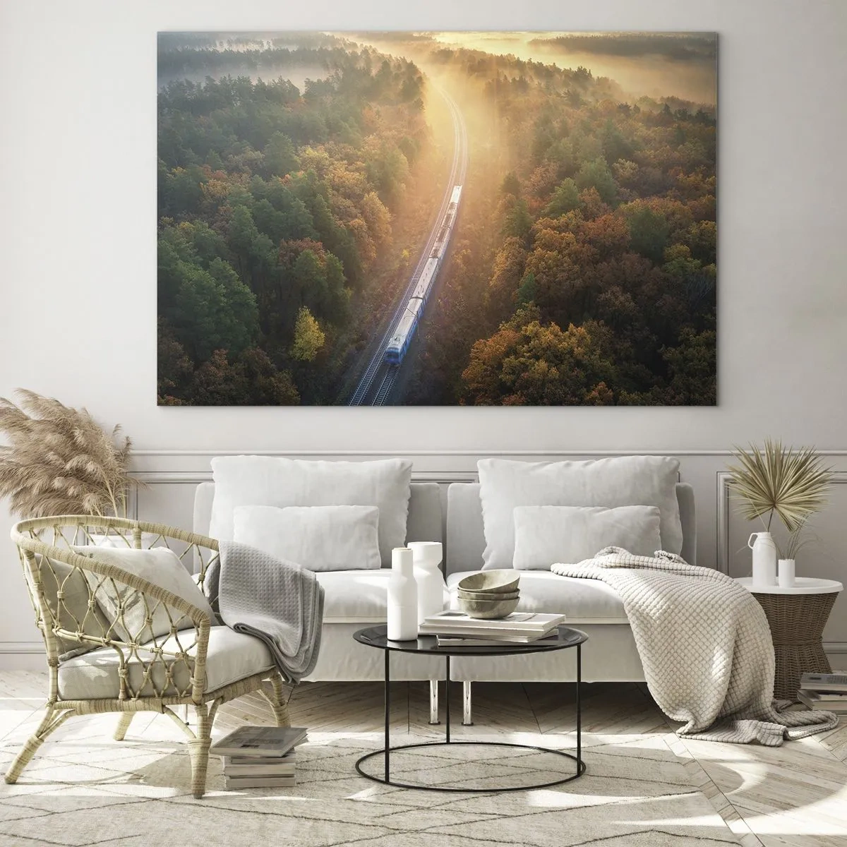 Impression sur verre - Image sur verre - Un train dans un paysage d'automne pittoresque, plein de chaleur et de nostalgie - 100x70cm - Voyage printannier - Décoration murale moderne pour le salon et la chambre ARTTOR
