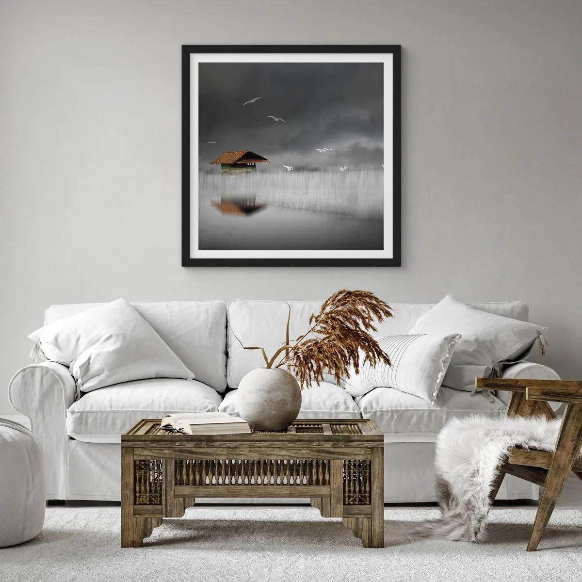 Affiche dans un cadre noir - Poster - A l'abri de la pluie - 30x30 cm