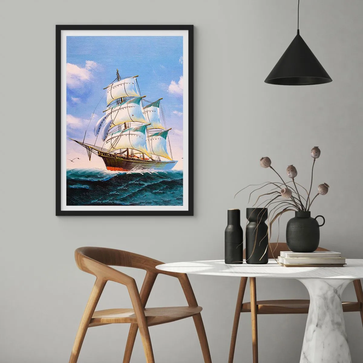 Affiche dans un cadre noir - Poster - Fièrement avec le vent - 40x50 cm