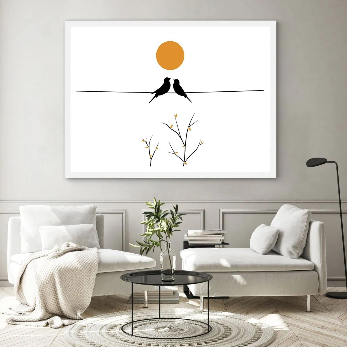 Affiche dans un cadre blanc - Poster - Soirée pour rossignols - 50x40 cm