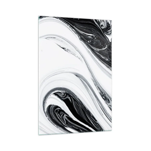Impression sur verre - Image sur verre - Abstraction en noir et blanc avec des lignes et des tourbillons dynamiques - 70x100cm - Une combinaison d'opposés - Décoration murale moderne pour le salon et la chambre ARTTOR
