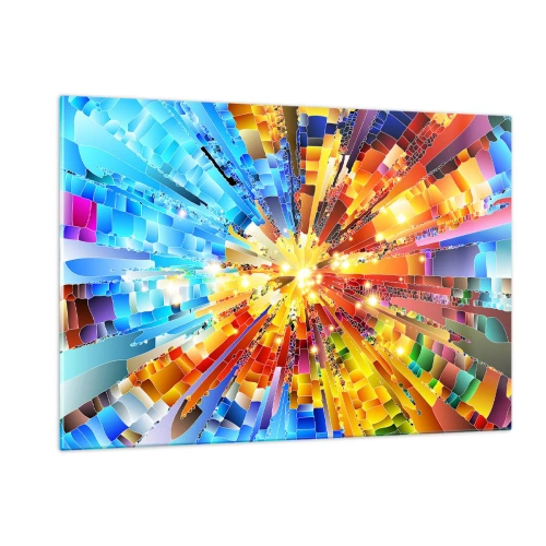 Impression sur verre - Image sur verre - Une explosion abstraite de couleurs dans une composition géométrique dynamique. - 120x80cm - In medias res - Décoration murale moderne pour le salon et la chambre ARTTOR