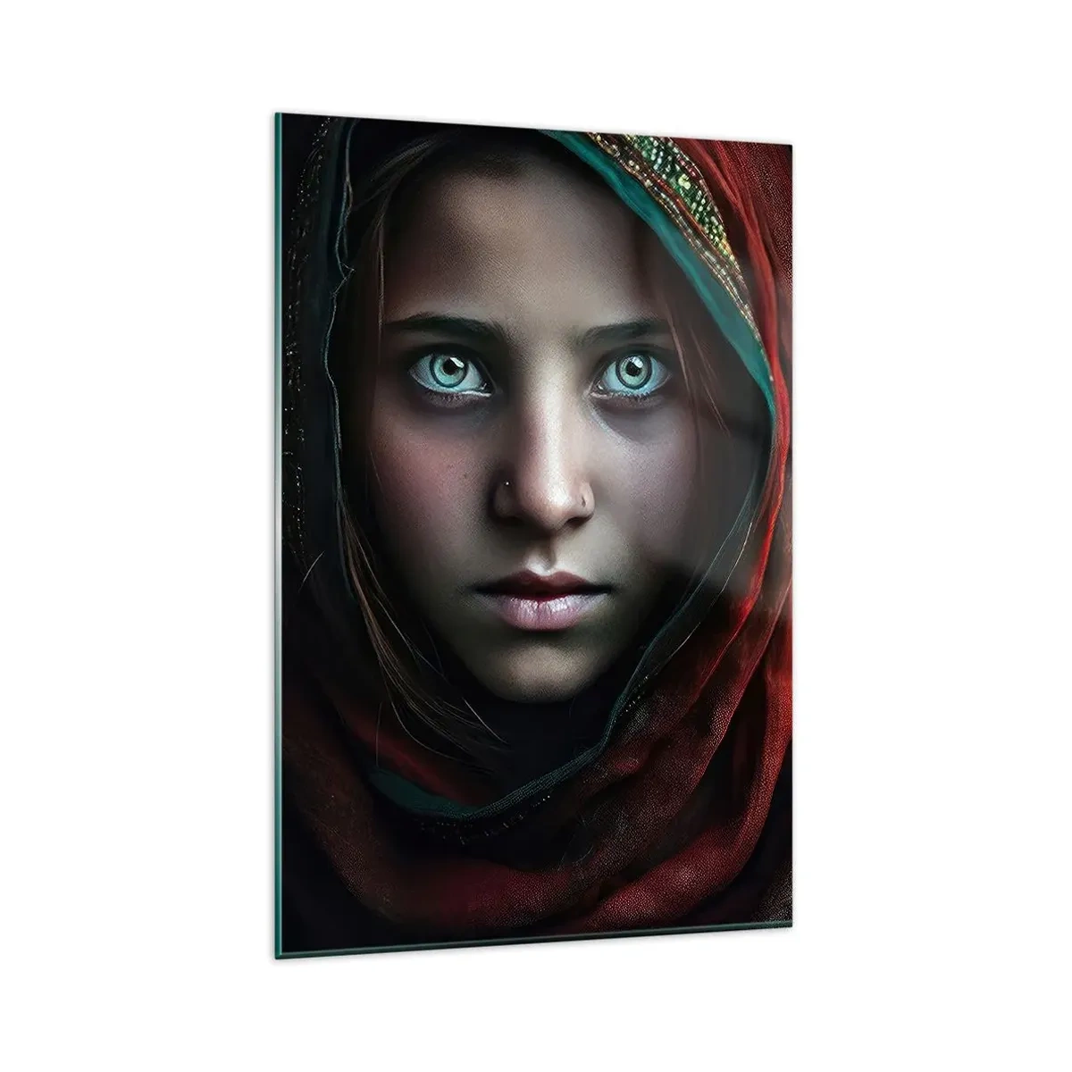 Impression sur verre - Image sur verre - Portrait d'une femme au regard intense aux couleurs chaudes - 80x120cm - Princesse orientale - Décoration murale moderne pour le salon et la chambre ARTTOR