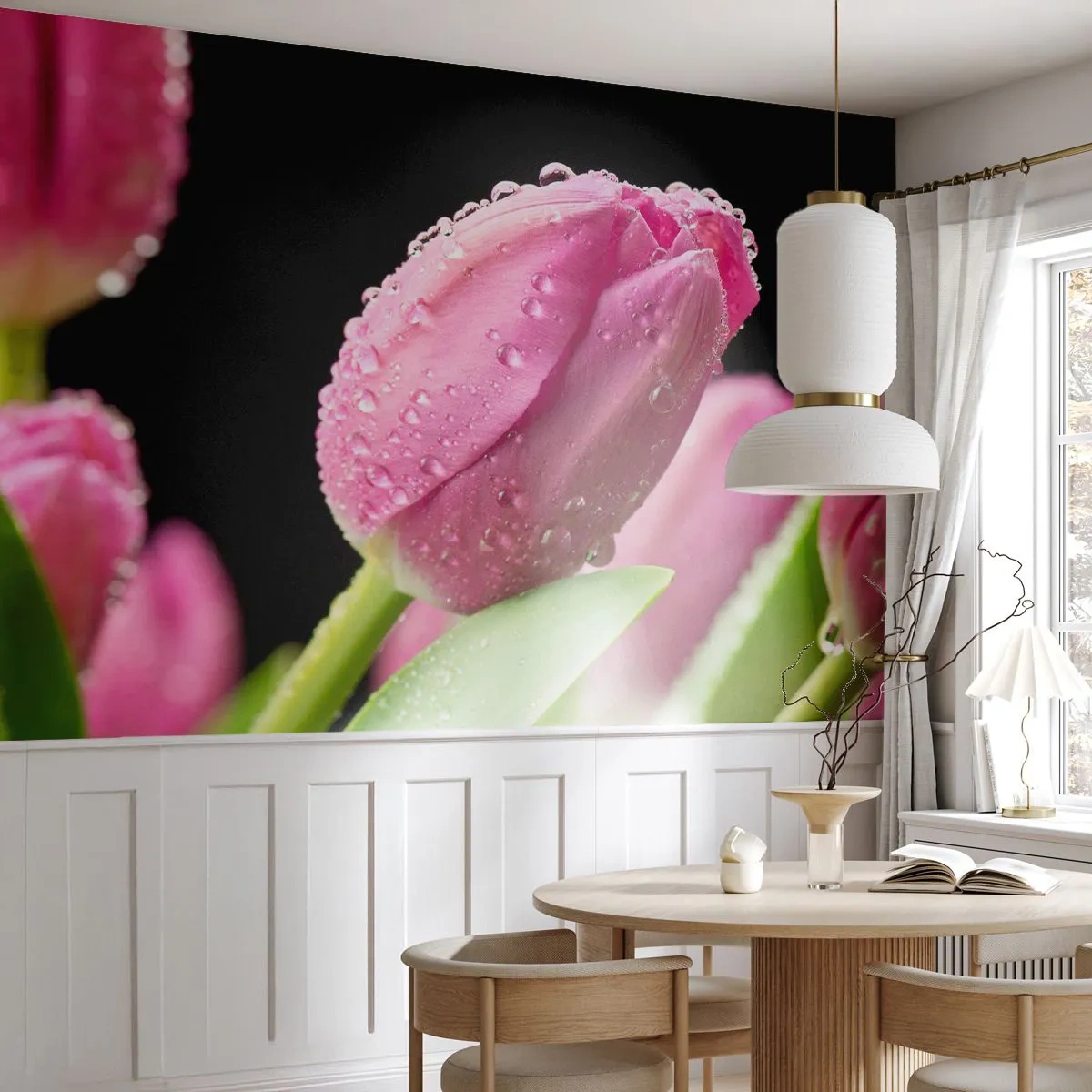 Papier Peint Autocollant Deluxe Sticker - Rêve de lilas dans la rosée - Fleurs, Tulipes, Bouquet de fleurs - 250x175 cm