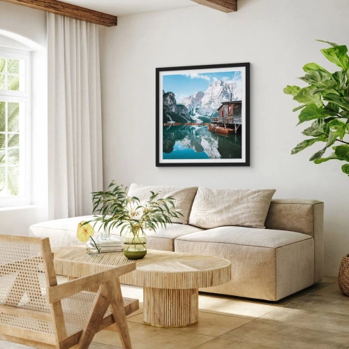 Affiche dans un cadre noir - Poster - Un matin cristallin en montagne - 40x40 cm