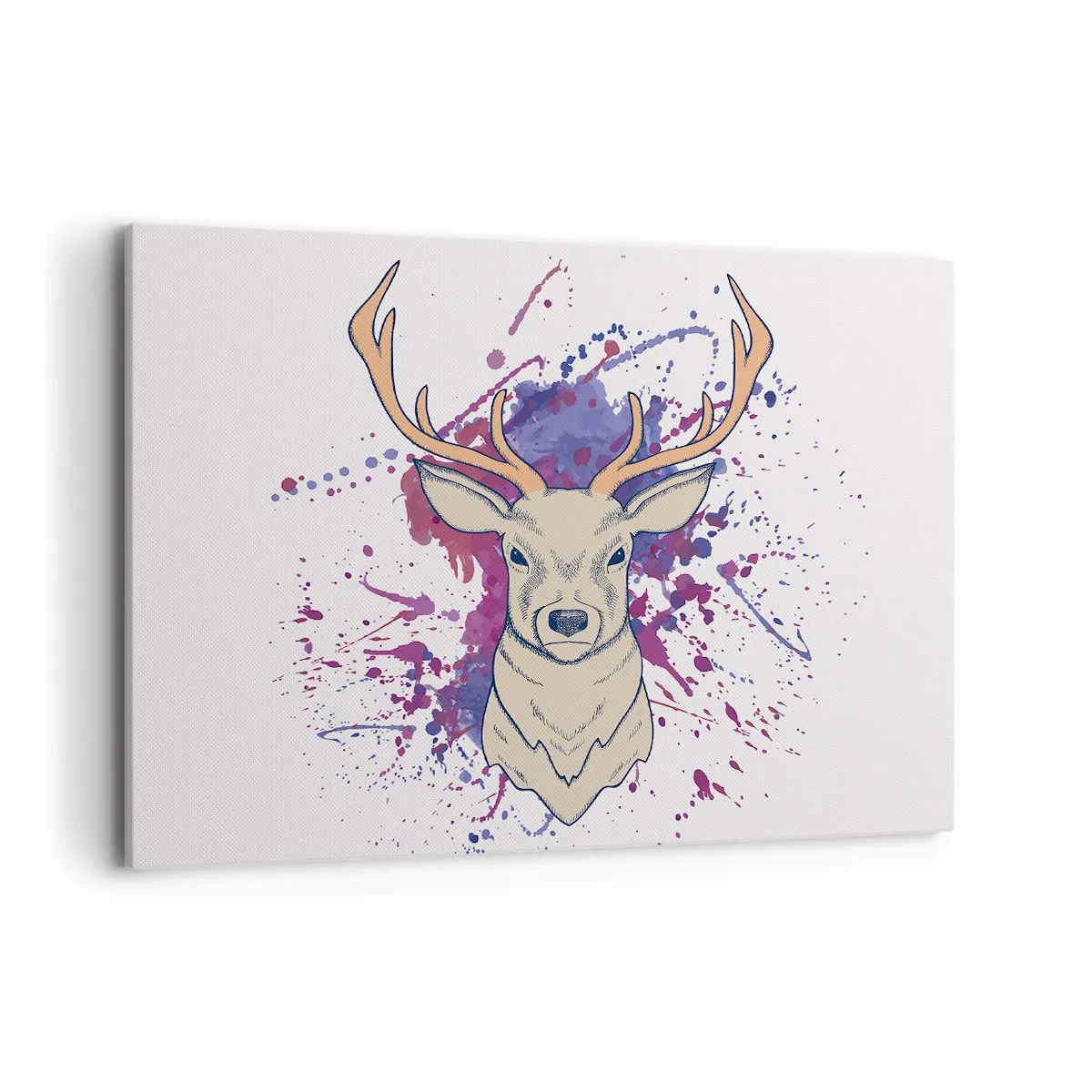 Impression sur toile - Image sur toile - Portrait d'un cerf avec des taches abstraites en arrière-plan - 100x70cm - Courage et équilibre - Décoration murale moderne pour le salon et la chambre ARTTOR