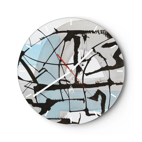 Horloge murale - Pendule murale - Lignes abstraites noires sur un fond de taches bleues et grises - 30x30cm - Bleu malgré tout - Décoration murale moderne pour le salon, la cuisine et la chambre ARTTOR