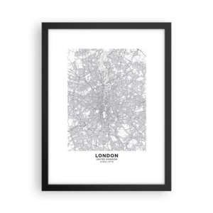 Affiche dans un cadre noir - Poster - Carte du labyrinthe londonien - 30x40 cm