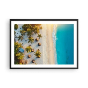 Affiche dans un cadre noir - Poster - Vue d'une plage tropicale avec des palmiers et une mer turquoise - 70x50cm - Bienvenue au paradis - Décoration murale moderne pour le salon et la chambre ARTTOR