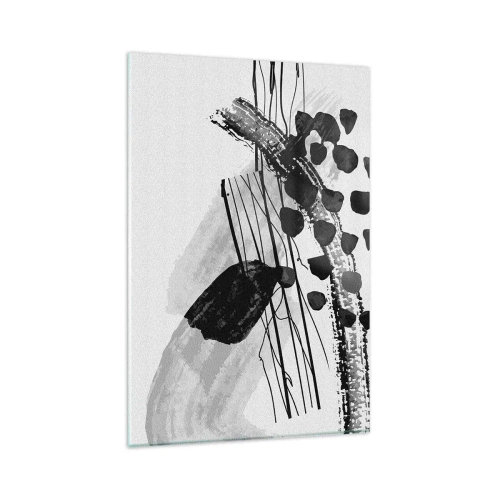 Impression sur verre - Image sur verre - Composition abstraite en noir et blanc avec des formes organiques - 80x120cm - Abstraction organique noir et blanc - Décoration murale moderne pour le salon et la chambre ARTTOR