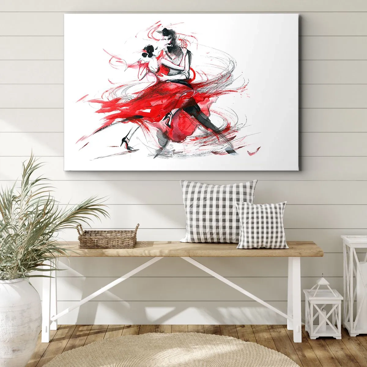 Impression sur toile - Image sur toile - Danseurs dans une danse dynamique aux accents rouges - 100x70cm - Tango - le rythme de la passion - Décoration murale moderne pour le salon et la chambre ARTTOR
