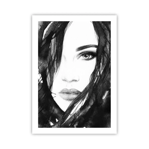 Affiche - Poster - Aquarelle noir et blanc d'un visage de femme - 50x70cm - Portrait d'une dame en noir et blanc - Décoration murale moderne pour le salon et la chambre ARTTOR