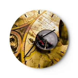 Horloge murale - Pendule murale - Une boussole sur un vieux fond de carte - 30x30cm - Ou peut-être jusqu'au bout du monde ? - Décoration murale moderne pour le salon, la cuisine et la chambre ARTTOR