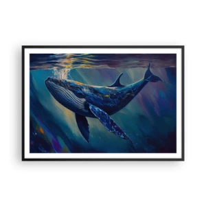 Affiche dans un cadre noir - Poster - Une baleine dans les profondeurs de l'océan aux couleurs lumineuses - 100x70cm - Bienvenue dans mon monde - Décoration murale moderne pour le salon et la chambre ARTTOR