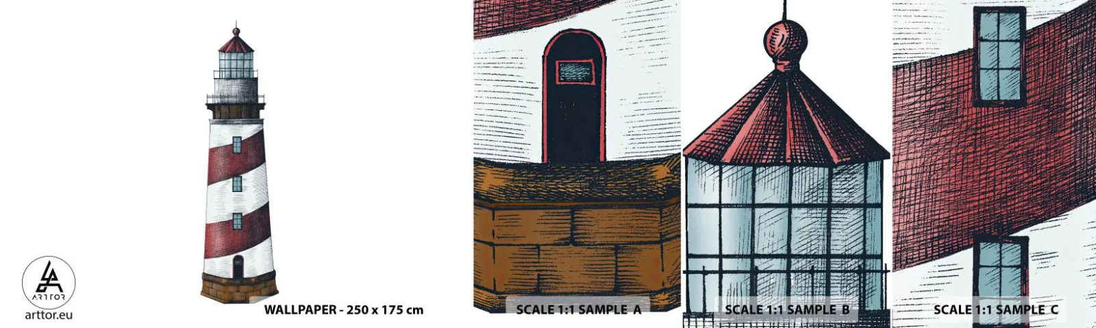 Échantillon de Papier Peint Autocollant Deluxe Sticker - Toujours sur ses gardes - Phare, Nautique, Bord de mer - 100x30 cm