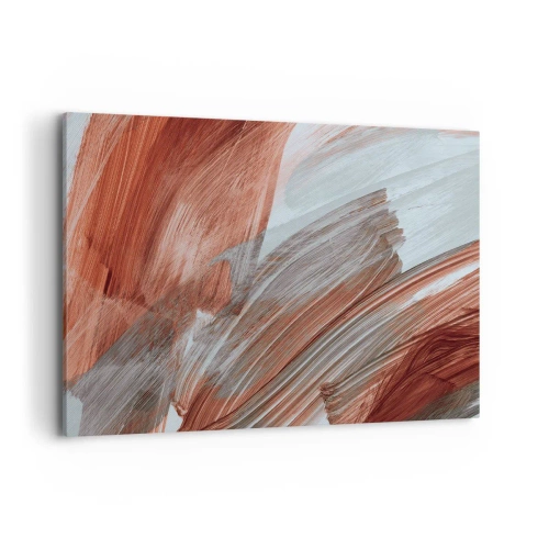 Impression sur toile - Image sur toile - Coups de pinceau abstraits dans des tons de cuivre et de gris - 120x80cm - Abstraction venteuse et automnale - Décoration murale moderne pour le salon et la chambre ARTTOR