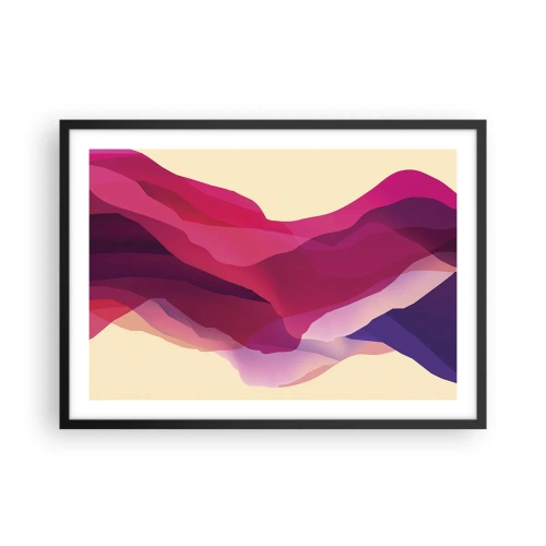 Affiche dans un cadre noir - Poster - Vagues abstraites dans des tons violets et roses sur un fond clair - 70x50cm - Vagues pourpre - Décoration murale moderne pour le salon et la chambre ARTTOR