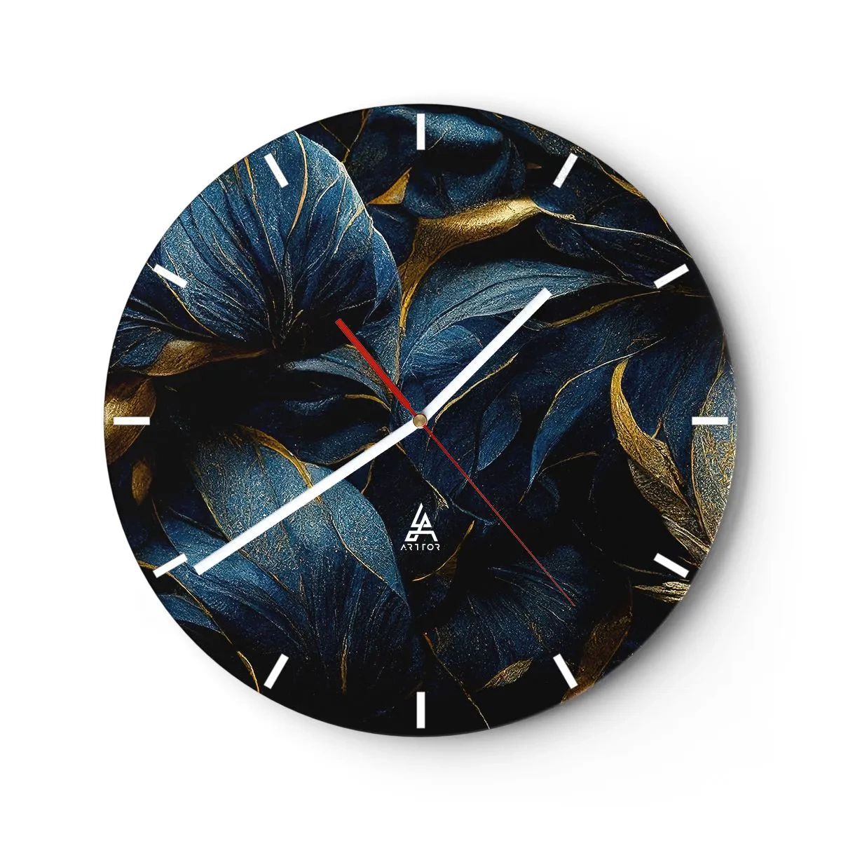 Horloge murale - Pendule murale - Fleurs sombres avec une délicate décoration dorée sur les pétales - 30x30cm - Des dessous dorés - Décoration murale moderne pour le salon, la cuisine et la chambre ARTTOR