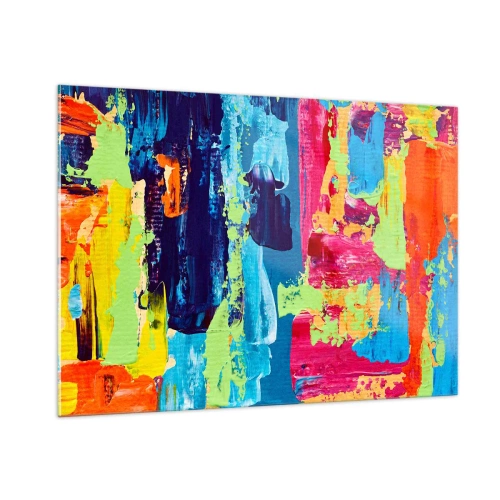Impression sur verre - Image sur verre - Une illustration d'une peinture abstraite aux couleurs intenses - 100x70cm - La vie est belle! - Décoration murale moderne pour le salon et la chambre ARTTOR
